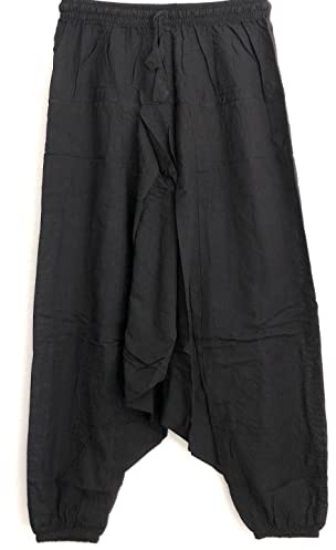 HCZ Pantalones Bombacho Hippie (Negro Liso, S/M)