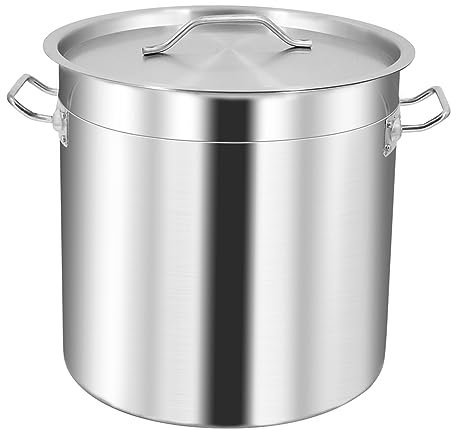 MOOTACO Stainless Steel Stock Pot with Fitted Cover,Tri-Ply Composite Bottom, Silver (17-50L) (17 Litre with Lid)
