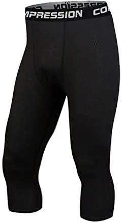2 Pezzi 3/4 Pantaloni Compressione Uomo, Elasticità 4 Vie Cool Dry Sports Baselayer, Leggings Pantaloni Allenamento, Allenamento Corsa Palestra Basket Sport (M,Nero*2)