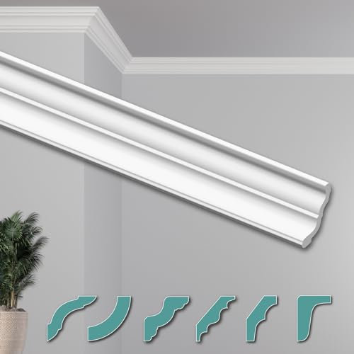 HEXIMO Deckenleisten modern XPS Styropor weiß, 2 Meter Stuckleisten Styroporleisten Zierleisten Stuck Eckleisten (50 Meter Deckenleisten ZG36)
