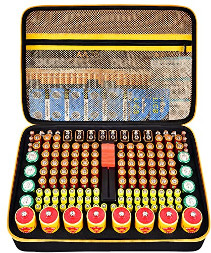 ANKHOH Battery Organizer Storage Case with Tester, Batteries Holder Box Carrying Container Bag, Garage Vault Organization Holds 162+ Battery Variety Pack AA AAA AAAA C D 9V 3V Lithium(No Batteries)