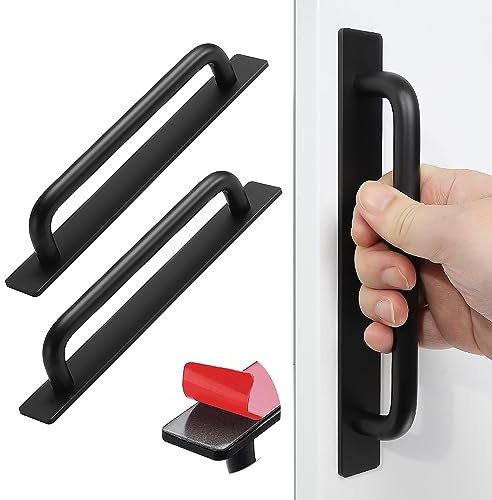 shuokang 2 Stück Selbstklebende Möbelgriffe, Aluminium Schrankgriffe, Schubladengriffe, Türgriffe, Ohne Bohren Griff für Kleiderschrank, Küche, Schiebetür, Balkontür (212mm, Schwarz)