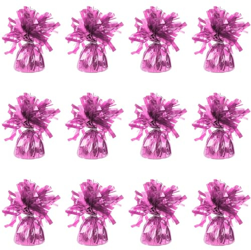 Ballongvikter för heliumballonger i babyrosa folie – 12 x 160 g tunga ballongvikter födelsedagsfest bröllopsfirande dekor med tofsar