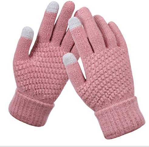 BSLVWG Women's Winter Thermal Knit Gloves - Touchscreen, Warm, Suitable for Running, Driving, Cycling, Hiking, Skiing (Pink)