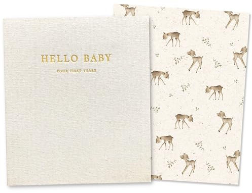 Peachly Unisex Baby Memory Book | Minimalist First Year Baby Book Keepsake for Milestones | Baby Scrapbook for Boy or Girl | Natural Linen - Forest