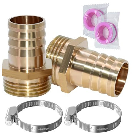 RUNYU Lot de 2 raccords de tuyau de 25 mm AG en laiton avec 2 colliers de serrage et 2 bandes en téflon