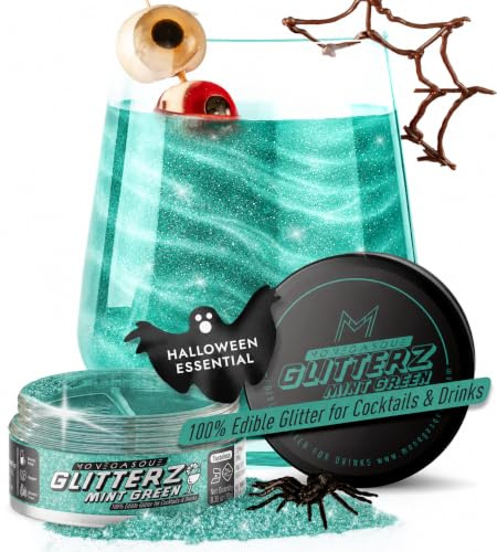 MONÉGASQUE Mint Green Edible Glitter for Drinks & Cakes, 10g | Mint Green Edible Glitter for Halloween Cocktails, Cakes & Party Drinks - Kosher, Halal, Vegan, Tasteless