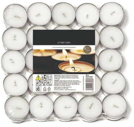 PHG Fresh Scented Tealight Candles with 8 Hour Burn Time | Long-Lasting Tealight Candle Set | Fancy Tealight Candles for Home Decoration | Quality Tealight Candle (Unscented Pack of 50)