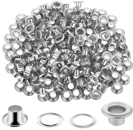ASTER 200 Sets 5mm Ösen, Silber-Ösen Set, Kupfer Ösen in Stoffe, Ösen Grommet Kit mit Unterlegscheiben für Planen Leder Stoff Schuhe Handtaschen