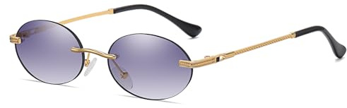 YAMEIZE Occhiali da Sole Retrò Ovali in Metallo - per Donne e Uomo Occhiali da Sole Vintage Senza Montatura Piccoli e Rotondi per la Guida all'aperto