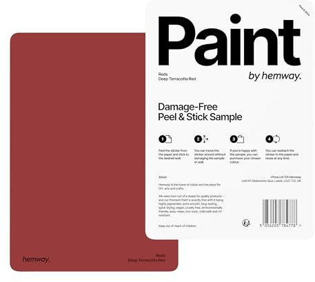 Hemway - Peel & Stick Sample for Our Interior Paint - Deep Terracotta Red | A5 Damage-Free, Accurate Colour Swatch | Test Our Matt Finishes for Interior Decor | Easy to use and eco-friendly