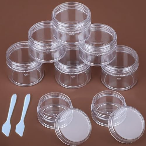 Lot de 5 pots à cosmétiques en plastique transparent avec mini cuillères et étiquettes autocollantes (5 x 10 g)