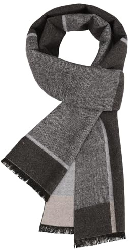PASUDA Men's Scarves Winter Scarf Classic Tartan Scarf Soft Warm Reversible Long Plaid Scarf with Tassel For Winter Autumn Fashion Business (Light Grey, 180x30 cm(70.86 * 11.81in))