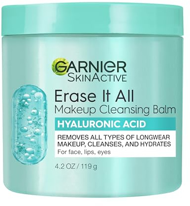 Garnier Erase It All Makeup Cleansing Balm with Hyaluronic Acid, Replumping Facial Cleanser and Makeup Remover, 4.2 Oz