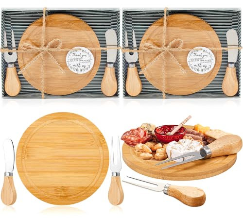 Maxcheck 2 Sets Bamboo Cheese Board with Knives, Baby Bridal Shower Prizes