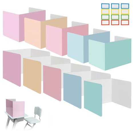 10 Piezas Separadores para Escritorio Tablero de Privacidad Plegable, Multiusos Panel Divisores de Mesa con Pegatinas, Separador Escritorio Portátil en Forma de U para Oficina, Biblioteca/ Escuela