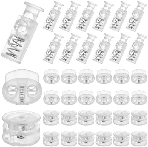 AOZUO Kordelstopper mit Feder, Kordelstopper aus Kunststoff für Kordelzüge, Kordelstopper mit Feder, Kordelversteller, elastischer Kordelclip für Kordeln, Paracord, Kleidung(Transparent-36)