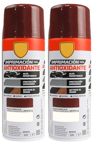 various Pintura Spray Imprimacion Antioxidante Rojo Carruaje de 400 ml Protección Contra la Corrosión Adecuado para las Superficies de Metal, Aluminio,Hierro y Otros metales Pack de 2 Unidad
