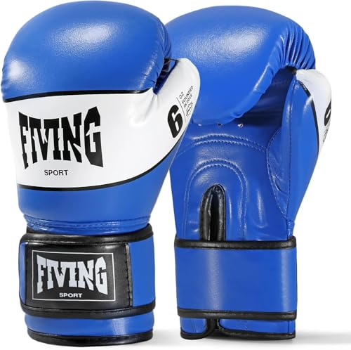 FIVING - Guanti da boxe per bambini, per allenamento giovanile, taekwondo, Muay Thai, arti marziali miste, blu e bianco, 4 oz)