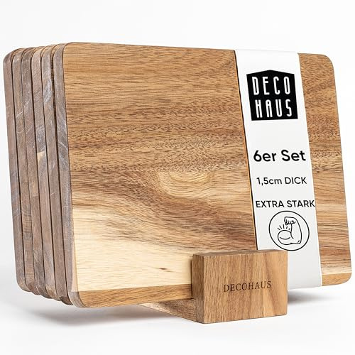 Deco haus Frühstücksbrettchen holz 6er set [1,5cm DICKE] - Schneidebrett holz Klein 23 x 17,5 cm - Holzbrett küche Antibakterielles Holzbrettchen - Jausenbrett bretter set küche - Vesperbrett