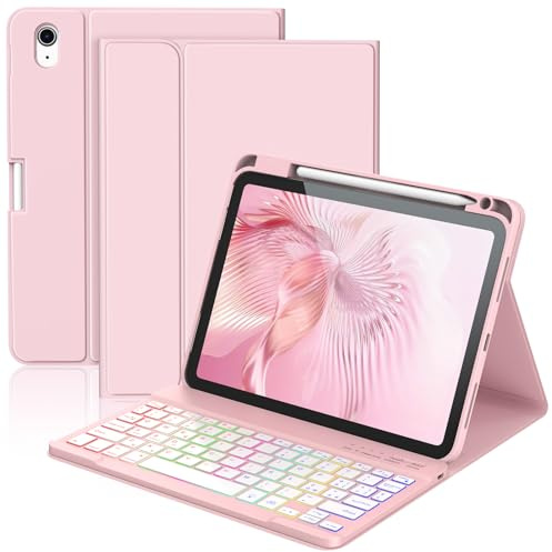 KBCASE Custodia Tastiera per iPad A16 11/10 Generazione,Cover iPad A16 11/10 Generazione con Bluetooth Tastiera (11/10.9 Pollici, 2025/2022), Italiano QWERTY,con Portapenna,Pink