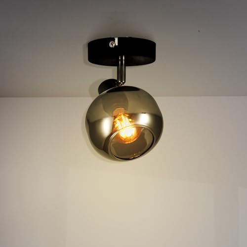 M Ledme - Lámpara de Techo Serie Glass 1 Foco E14, Plafones de Techo Ajustables, Adecuado Para Pasillos, Entradas, Dormitorios, Acabado Negro, No incluye bombilla