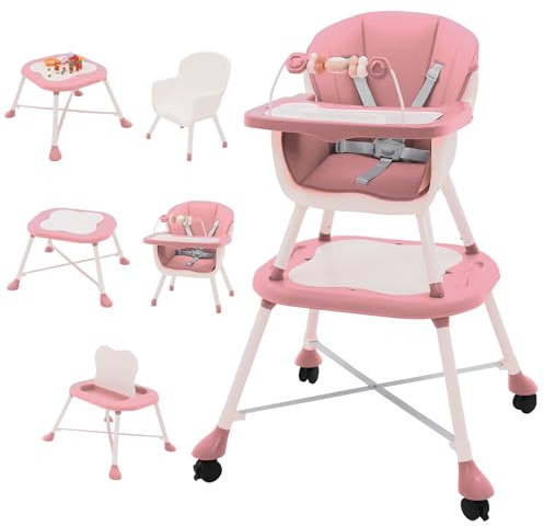 5 en 1 tronas de bebe,portatil trona con ruedas/Plato llano extraíble,tronas de bebé con niños mesa