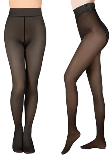 Euakee Medias Termicas Mujer Invierno, Elásticas Leggings Translúcido, Leggings térmicas de doble capa elástica para el invierno, 300 g