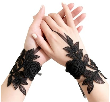 KLINNA Gants en dentelle pour femme, élégants, sans doigts, avec motif floral, parfaits pour mariage, Halloween, fête et opéra, accessoire de costume vintage