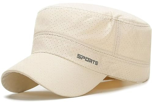 WULIQIUQIU Berretto da cadetto dell'esercito da uomo, stile militare, con parte superiore piatta, ad asciugatura rapida, cappello parasole, Beige, Taglia unica