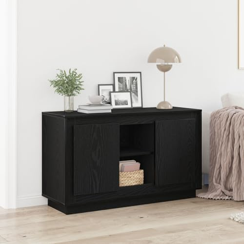 Buffet Moderno in Legno Ingegnerizzato Rovere Nero 120x45x80 cm con Porte Scorrevoli e Scomparti per Soggiorno o Ingresso, Design Elegante e Funzionale per Arredamento