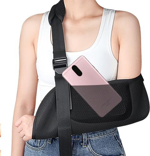 Veroa Arm Sling for Women & Men - With Pockets,Plus Size,Adjustable Sling for Arm Support - Soft and Breathable With a Foam Neck Pad Shoulder Sling - Right and Left(Black/L)