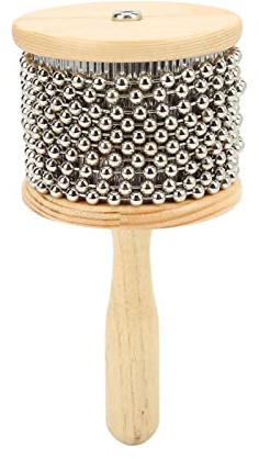 Vroomoto Cabasa [Portable Cabasa] Handslagverk Shaker Rytminstrument Trä Handvevad Toy Steel Ball Sound Maker med Trähandtag för Barn 4+ (Medelvåthet)