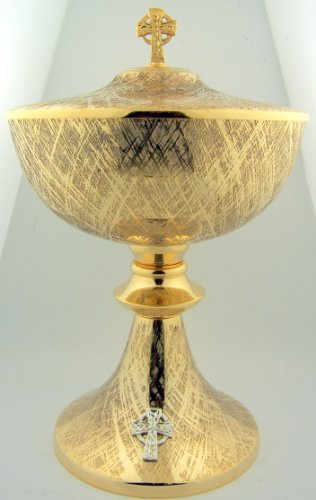 Christian Brands Solid Brass Ciborium with Cover, 9.5 Tall, Celtic Cross