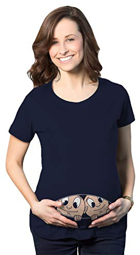 Maternity Peeking Twins T Shirt Cute New Baby Announcement Reveal Pregnancy Tee (Navy) - XXL