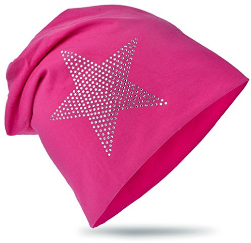 Miobo Cappello Morbido per Bambini, Cotone, Stella Strass Magenta 43
