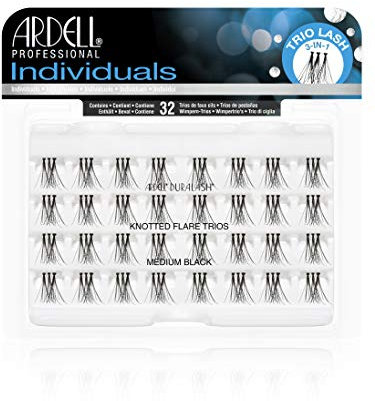 Ardell Trío de Pestañas Postizas Individuales con nudo | Individuals Medium Black | Contiene 32 Pestañas individuales | Color negro - Medida mediana | Facil de poner