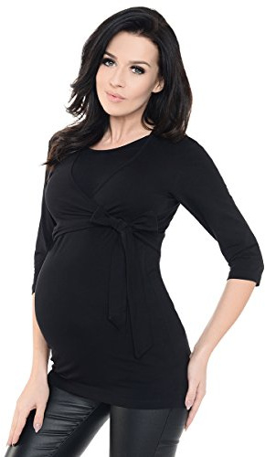 Purpless Maternity 2in1 Pregnancy Nursing Top 3/4 Sleeved Tunic Pregnant Breastfeeding Women 7735 (10, Black)