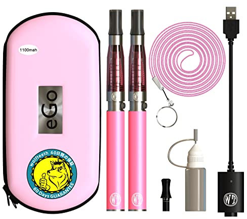 WOLFTEETH 2 Pack CE4 E Cigarette Starter Kit | Rechargeable 1100mAh | CE4 Atomizer 1.6ml Liquid Refillable | Electronic Cigarettes Vaporiser Case Set | No E Liquid No Nicotine 10502(Pink)