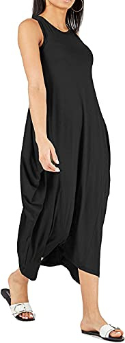 Red Olives® Womens Ladies Lagenlook Loose Tulip Long Baggy Romper Parachute Dress Stretchy Sleeveless Tunic Top UK Racer Sleeveless Romper Midi Maxi Dress Tulip Tunic 8-18