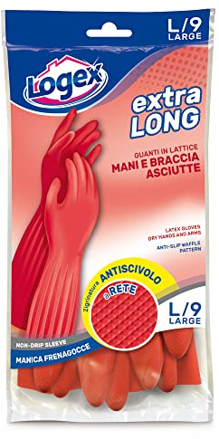 Latexhandskar extra långa storlek L röd logga ex PROFESSIONELL