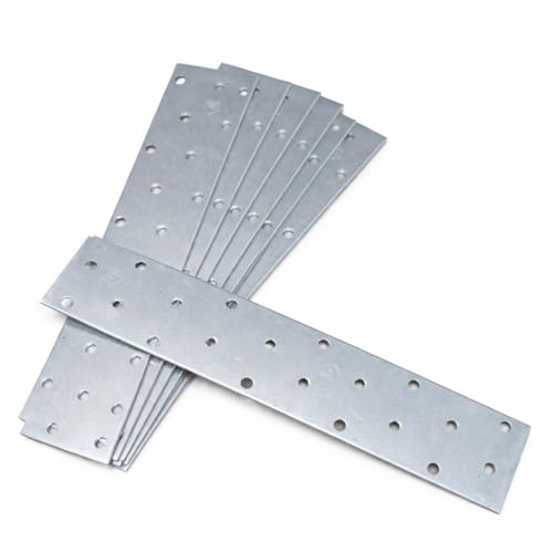 Confezione da 10 piastre di giunzione piatte per riparazione, zincate Z275, staffa di fissaggio in lamiera di acciaio perforata, fissaggio in legno resistente (200 x 40 x 2 mm) 20,3 x 3,8 cm