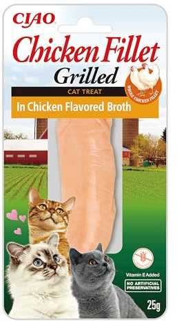 INABA Filetti di Pollo Grigliato per Gatti, in Brodo al Gusto di Pollo - Snack Gatto Ricco di Antiossidanti Senza Conservanti o Coloranti Artificiali, Grain-Free - Cibo per Gatti, 1 Filetto x 15g