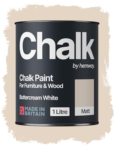 Hemway Chalk Paint Buttercream White Furniture Paint 1L, Matt Finish Shabby Chic, Chalk Furniture & Walls, Quick Dry & 1 Coat