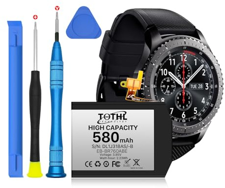 TQTHL för Gear s3 batteri 580 mAh EB-BR760ABE ersättningsbatteri kompatibelt med Gear SM-R760 SM-R770 SM-R765 Gear S3 Frontier Gear S3 Classic GH43-04699A med reparationsverktygssats