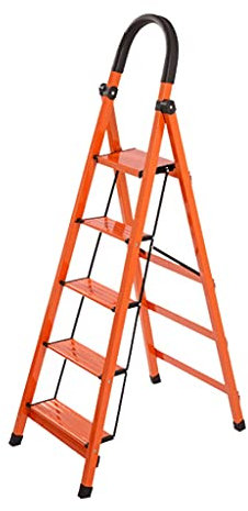 DIANDIAN Trittleiter Orange Treppenleiter Faltbare Aluminium Leichte Steplder Modern Folding (3/4/5) Step Hocker 330 £ Kapazität for Zuhause Trittleiter Klappbar (Color : 5-Step Ladder)