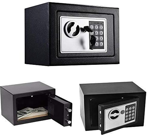 Electronic Digital Security Safe Box, 4.6L Cabinet Safe for Home Office Hotel, Steel Construction, Two Emergency Key, Protect Money, Jewelry, Passports, 20cm x 17cm x 17cm, Black