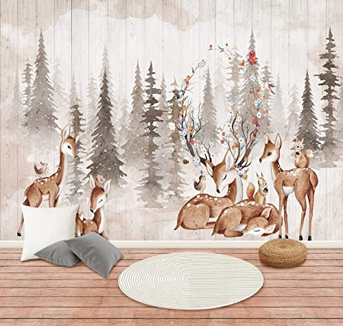 Panorama-Tapeten, Dschungel des Sika-Hirsches, riesiges Wandposter, personalisierbar, 3D, Waldmotiv und Tiere, für Wohnzimmer, Kinderzimmer, Wanddekoration, moderne Naturlandschaft (400 x 280 cm)