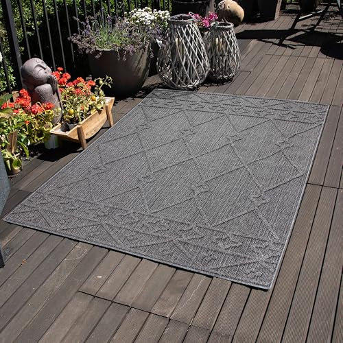 Carpettex Outdoor Teppich Wetterfest 80 x 250 cm Läufer, Sisaloptik, Grau - Ideal für Balkon, Garten, Terrasse, Camping und als Küchenläufer - Waschbarer Teppich, Berber Design, Flachgewebe