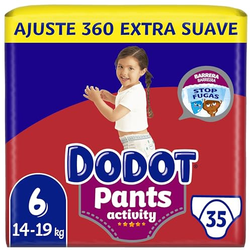 Dodot Activity Pants Pañal-Braguita Talla 6, 35 Pañales, 14kg-19kg, Con Barrera STOP Fugas Que Ayuda A Prevenir Fugas Traseras